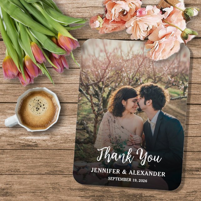Ímã Crie seu próprio Obrigado Casamento foto rústico (Create your own rustic photo Thank you Wedding Magnet. You can add your own photo and text.)