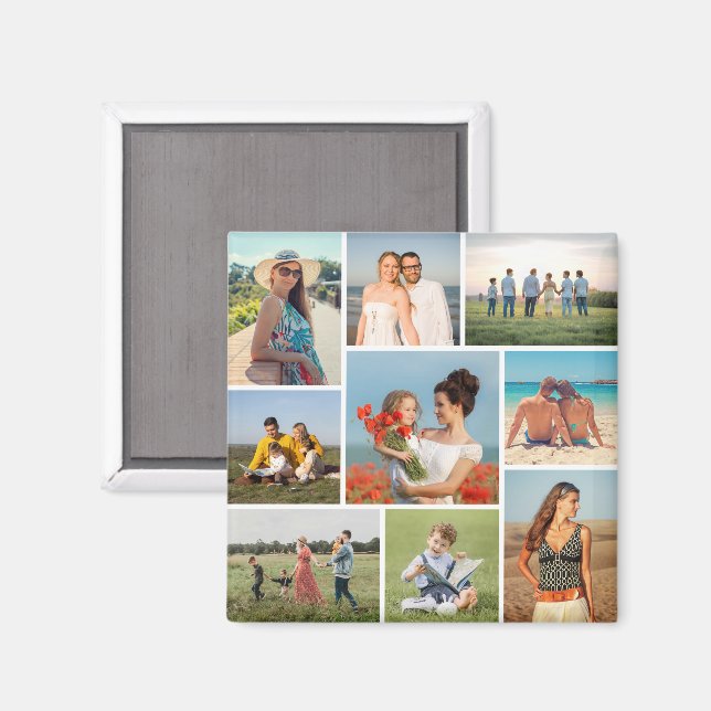 Imã Crie Sua Própria Colagem de 9 Fotos (Front/Back)