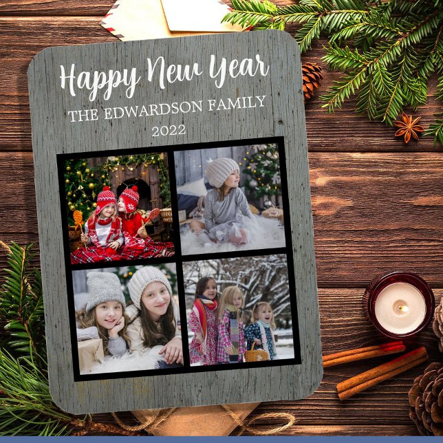 Ímã Crie sua própria foto da família de Felizes anos n (Create your own Happy new year family photo flexible magnet. Add your own photos, text, name, year.)