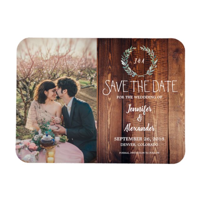 Ímã Crie sua própria foto de monograma de madeira russ (Horizontal)