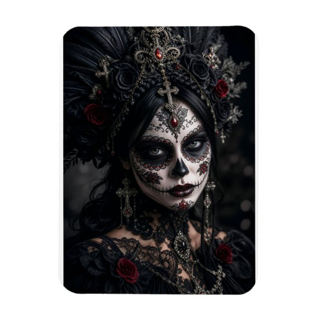 Ímã Crimson Gótico Calavera – Rosa Negra (Vertical)