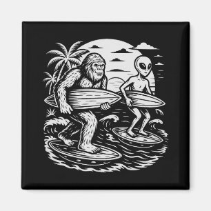 Imã Criptídeo Engraçado Pé Grande Alien Surfando Ufo P