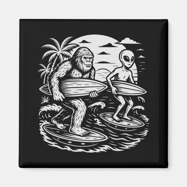 Imã Criptídeo Engraçado Pé Grande Alien Surfando Ufo P (Frente)