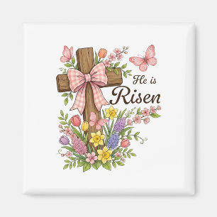 Imã Cristão - Ele Ressuscitou Cruz Floral Religiosa Pá