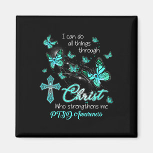 Imã Cristo Deus Cruz Fortaleça-Me Butterfly Teal Ptsd
