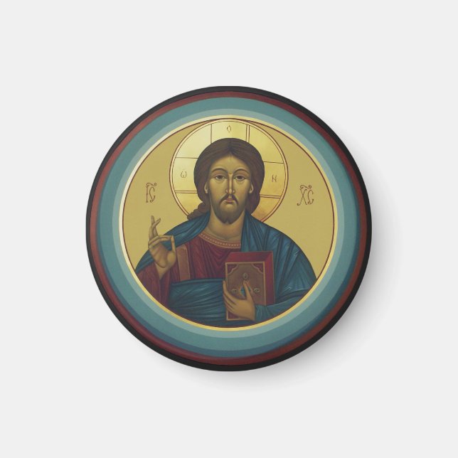 Imã Cristo Pantocrator Bizantino Arte de Mosaico Redon (Frente)