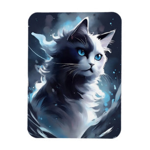 Ímã Cristóvão Místico Preto e Branco   Gato de Aquarel