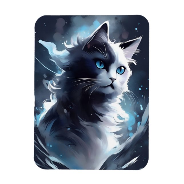 Ímã Cristóvão Místico Preto e Branco | Gato de Aquarel (Vertical)