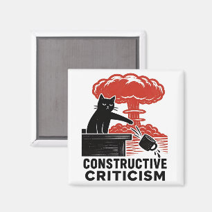 Imã Crítica Construtiva de Gato Engraçado Meme Linocut
