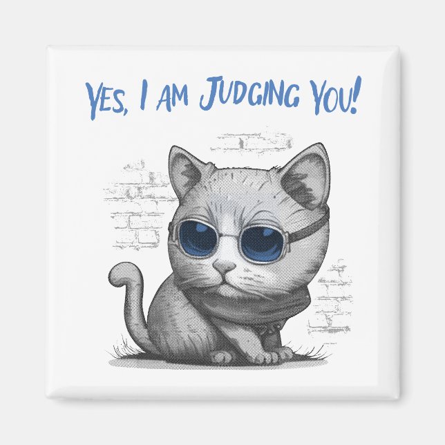 Imã Critical Cat Judging You Blue Text (Frente)