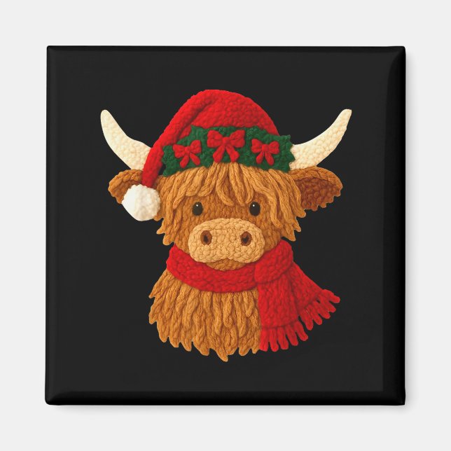 Imã Crochet Highland Cow Christmas Winter Girly Kids T (Frente)