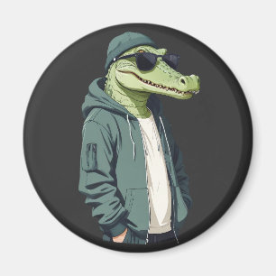 Imã Crocodilo Vestindo Hoodie Engraçado Vetor Animal L