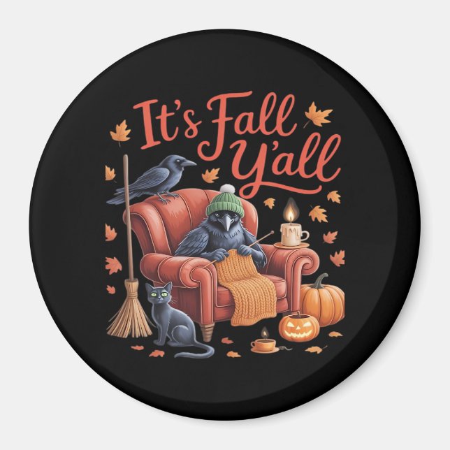 Imã Crow's Fall Y'all Pumpkins Fall Autumn Hallowee (Frente)