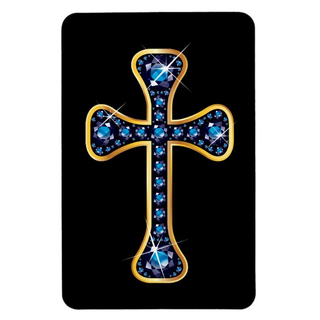 Ímã Cruz Cristã com Pedras "Sapphire" (Vertical)