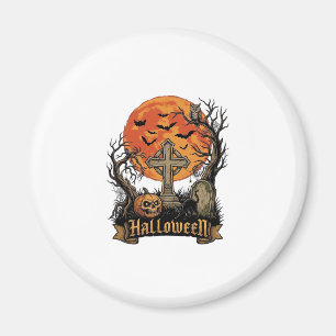 Imã Cruz de Halloween Tumba Caveira Abóbora Gato Preto