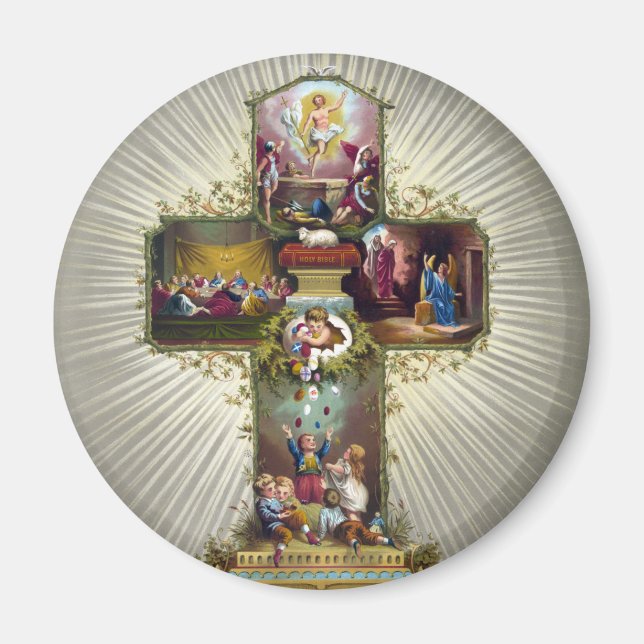 Imã Cruz de Páscoa Vintage Feriado Religioso Dourado (Frente)