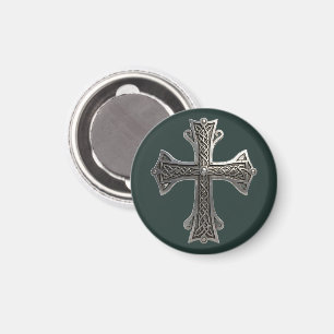 Imã Cruz de Prata Céltica Ornamentada com Padrão Intri