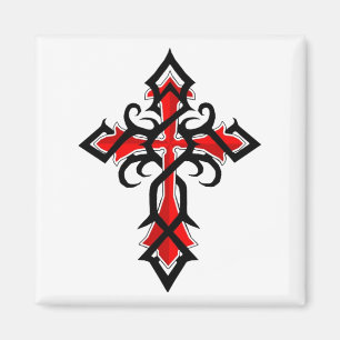 Imã Cruz decorativa vermelha e preta do Jesus Cristo