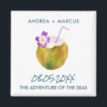 Imã Cruzeiro de Coco Tropical Navio de Casamento<br><div class="desc">Design de casamento de coquetel divertido favorece ímãs para casais que se casam em um navio de cruzeiro. Personalize com seus nomes,  data de casamento e o nome do navio.</div>