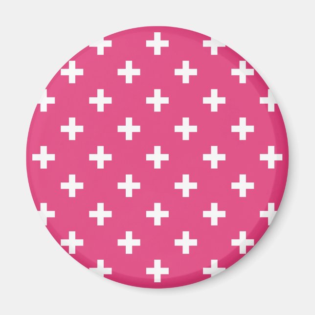 Imã Cruzes de polca branca em fuchsia (Frente)