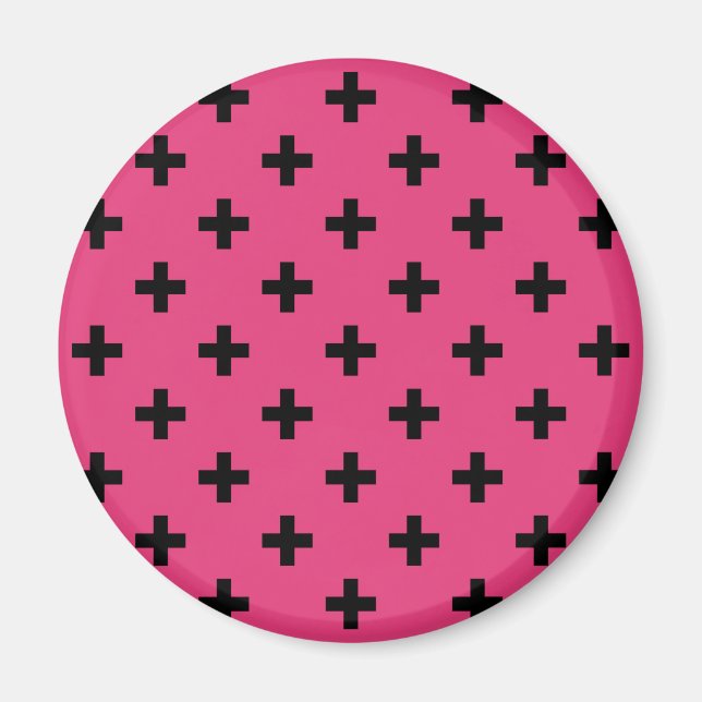Imã Cruzes de polca negra em fuchsia (Frente)