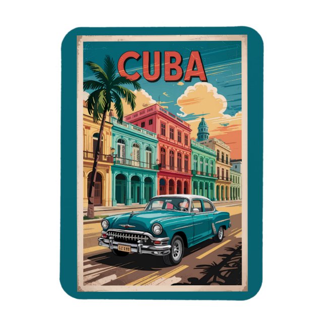 Ímã Cuba Classic Car Illustration Travel Art Vintage (Vertical)