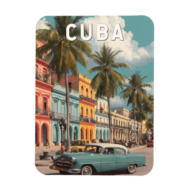 Ímã Cuba Illustration Travel Art Vintage (Vertical)