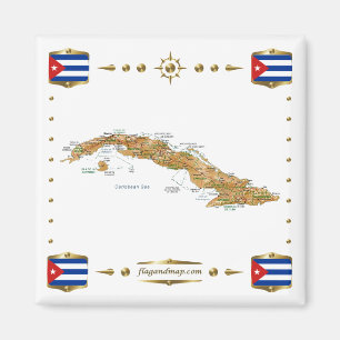 Imã Cuba Map + Flags Magnet
