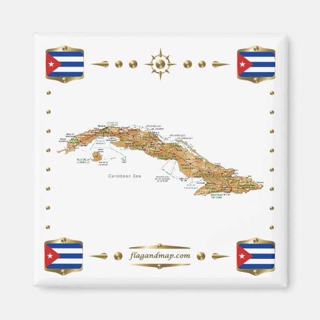 Imã Cuba Map + Flags Magnet (Frente)