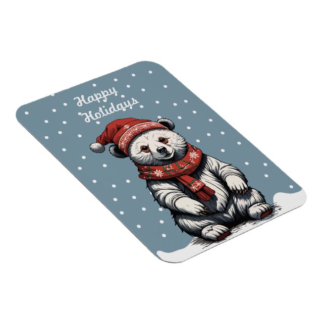 Ímã Cubo de Urso Bonito com Beanie e Scarf em Queda de (Lado Direito)