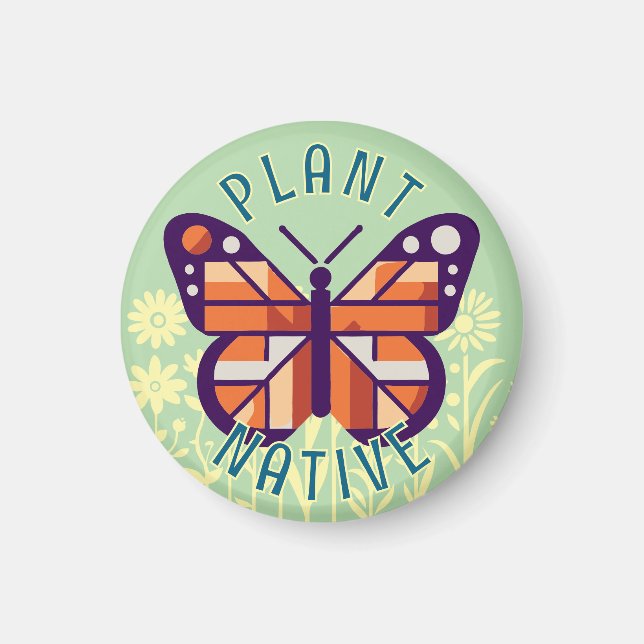 Imã Cubo Nativo Da Planta De Borboleta De Monarca Verd (Frente)