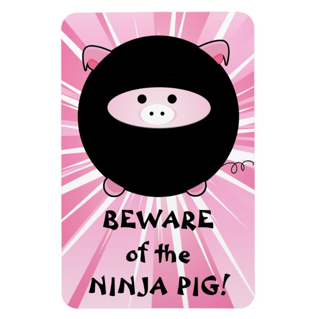 Ímã Cuidado com o porco Ninja a rosa (Vertical)