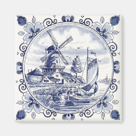 Imã Cuja Vintagem Neerlandesa Escava-Marinho Delft Blu