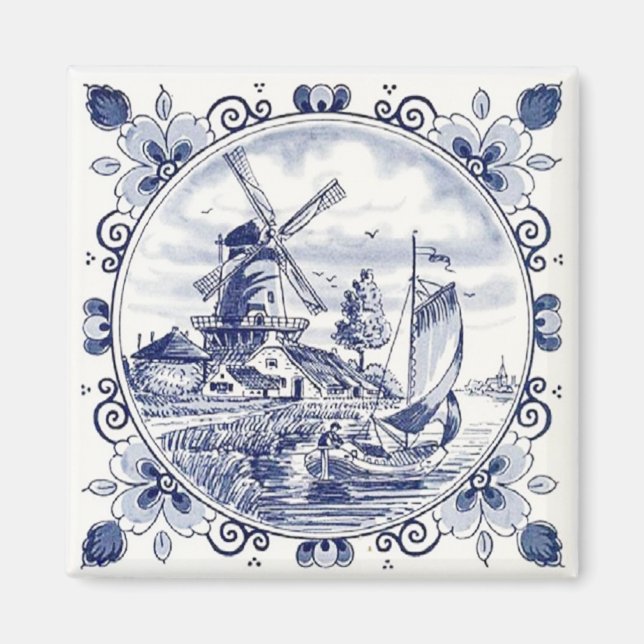 Imã Cuja Vintagem Neerlandesa Escava-Marinho Delft Blu (Frente)