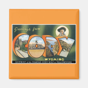 Imã Cumprimentos de Cody, Wyoming! Cartão do vintage