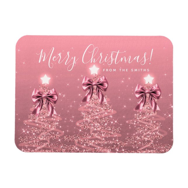 Ímã Cumprimentos de Natal Árvores Cor-de-rosa  (Horizontal)