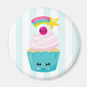 Imã Cupcake azul-bonito com a face Kawaii