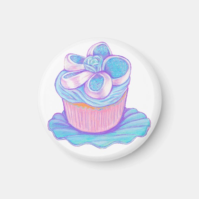 Imã Cupcake Azul na Placa Magnet (Frente)