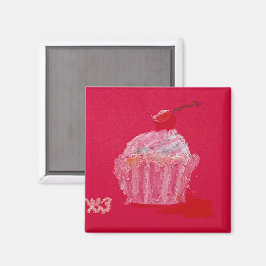 Imã Cupcake com cobertura de morango