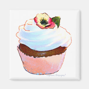 Imã Cupcake com Design Pansy Art