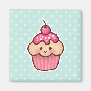 Imã Cupcake cor-de-rosa de Kawaii e bolinhas bonitos