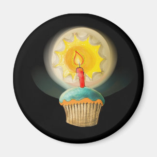 Imã Cupcake de Aniversário com Botão de Vela Brilhante