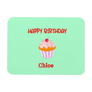 Ímã Cupcake de aniversário feliz personalizado com o