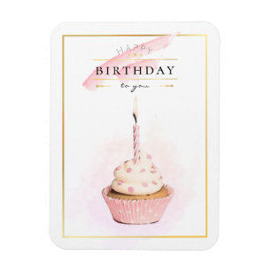 Ímã Cupcake de Aniversário Rosa com Lápis Na moda
