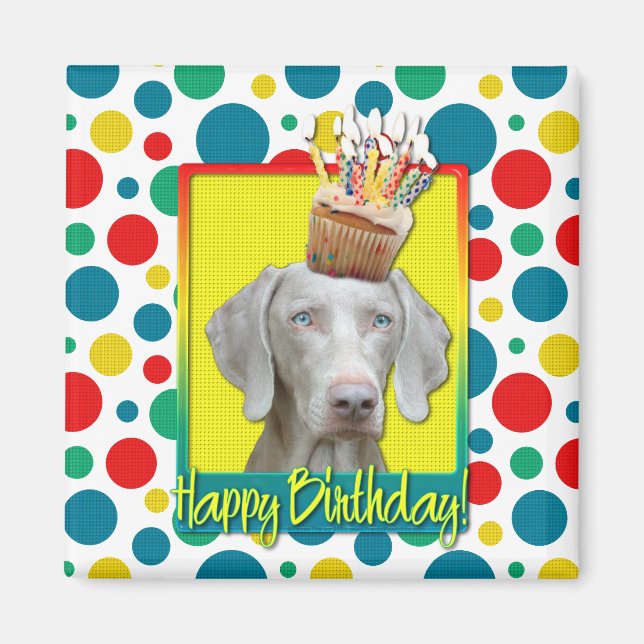 Imã Cupcake de aniversário - Weimaraner (Frente)