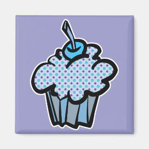 Imã cupcake de bolinhas azuis e roxas