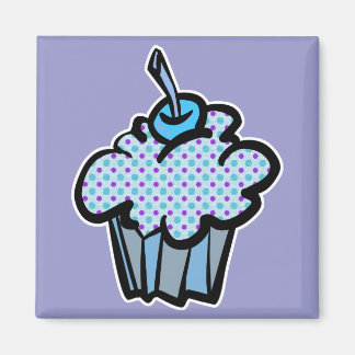 Imã cupcake de bolinhas azuis e roxas