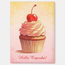 Cupcake de Cereja em Estilo Vintage Amarelo Rosa