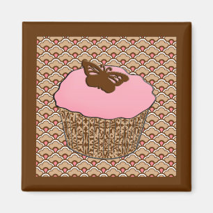 Imã Cupcake de Fosco Rosa de Morango