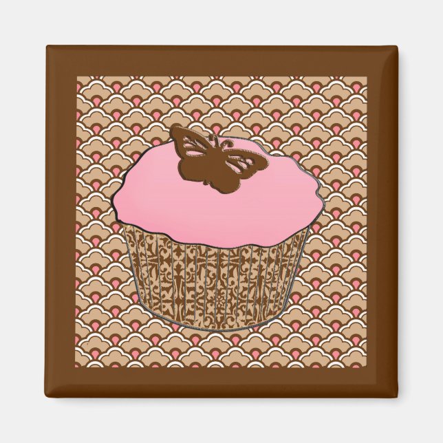 Imã Cupcake de Fosco Rosa de Morango (Frente)